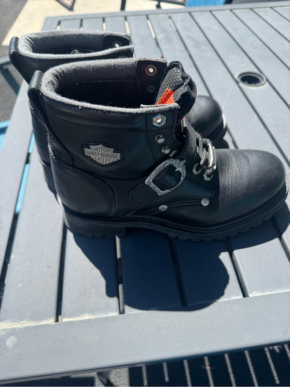 Harley-Davidson Black Leather Lace-Up Motorcycle Boots with Metal Badge